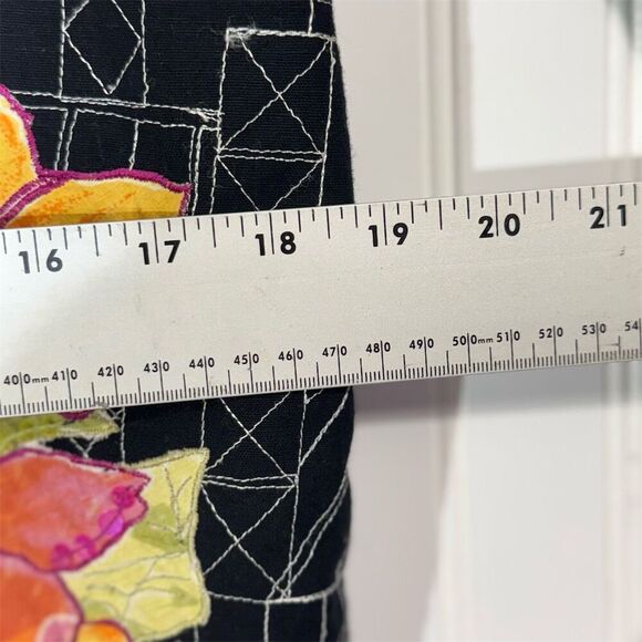 Mirasol M Floral Embroidered Jacket Black Cotton Linen Boho Artsy Button Shirt - Picture 6 of 9